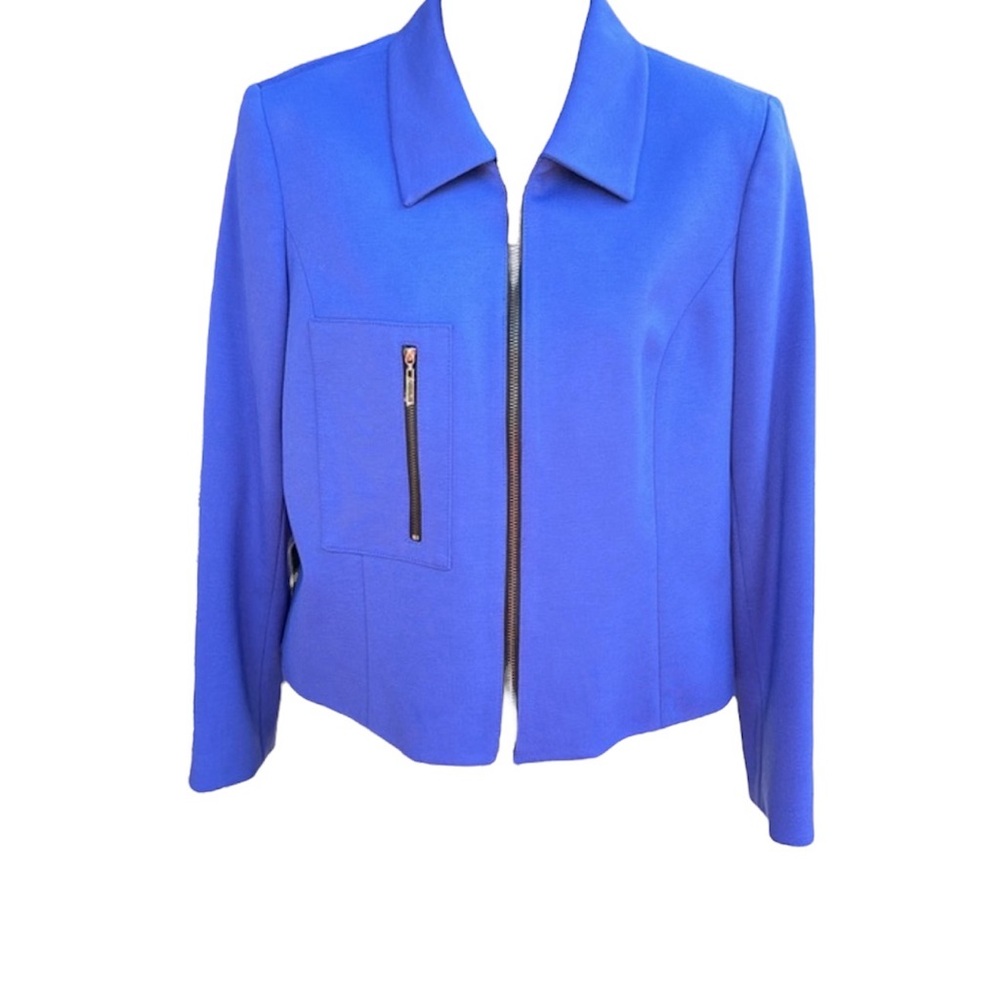 KASPER blue jacket gun metal and black colored zipper, size 6P, EUC